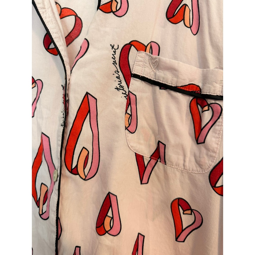 Victorias Secret Pink Heart Print Pajama Set Cotton Viscose Long Sleeve Pants M - Picture 2 of 10